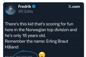  2018年记者报道挪威天才少年，哈兰德社媒调侃：我记得这个名字